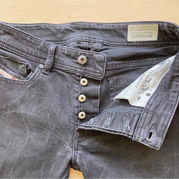 Diesel Sleenker black jeans button fly slim skinny low rise straight leg size 28 - Picture 5 of 11